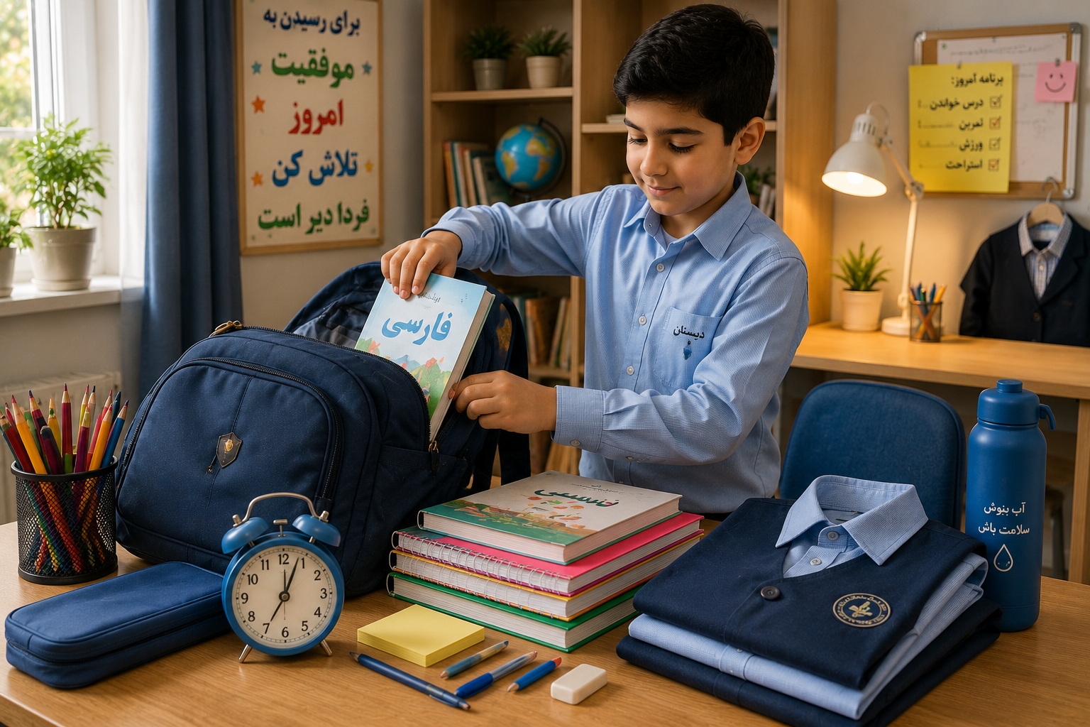 آماده شدن دانش‌آموز برای شروع مدارس